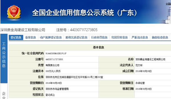 深圳鼎金海建设工程 法人代表是谁?